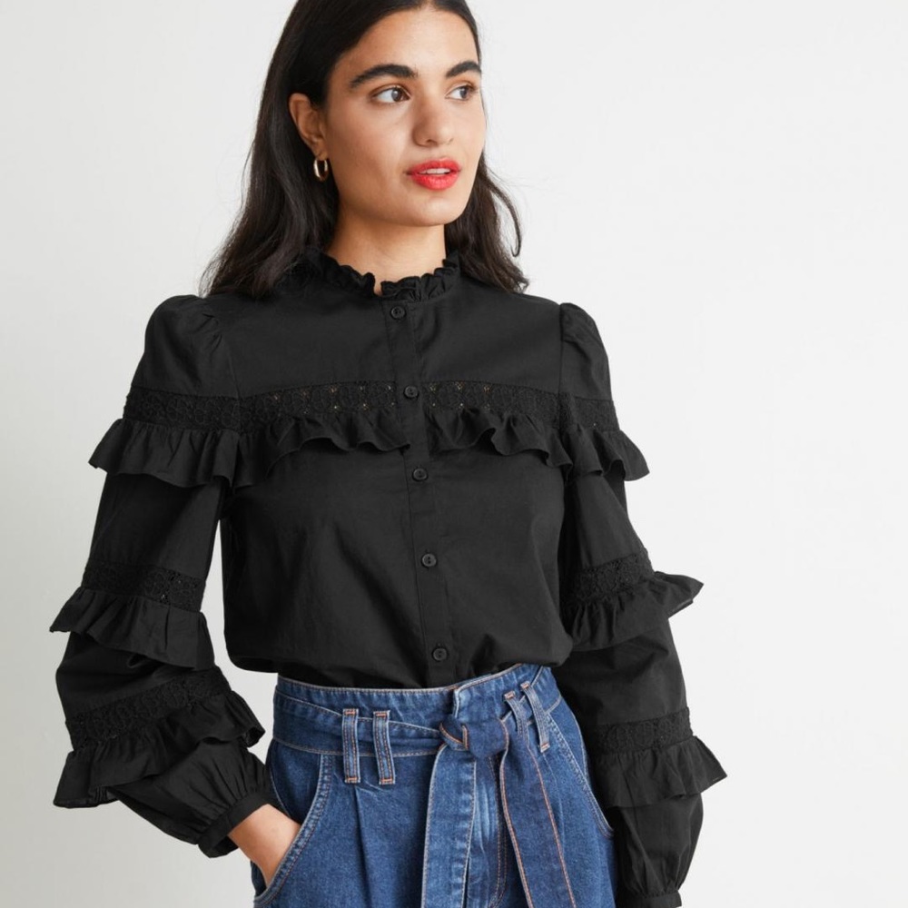 & other stories ruffle embroidered blouse